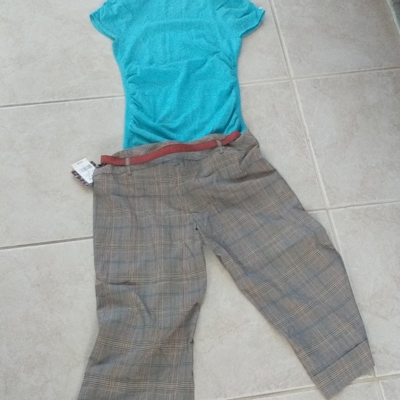 NWT sz5 dress capri, tan and teal pin stripe, top - Picture 8 of 8